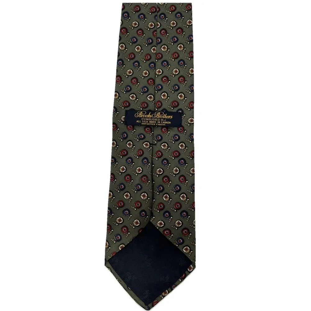 Brooks Brothers Tie Silk Green Geometric Print Classic Necktie  57.5